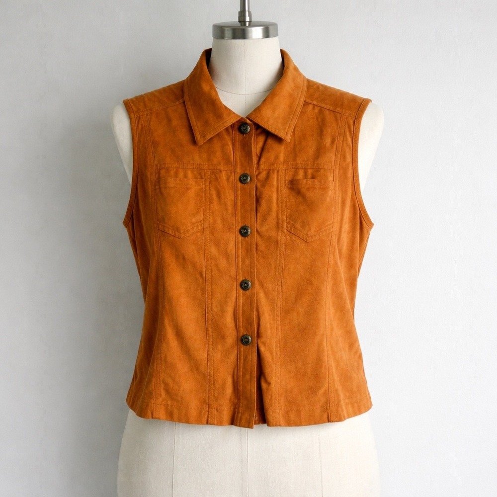 Vtg 90s Howard Wolf Faux Suede Vest Women 10 Camel Brown‎ Western Boho Festival